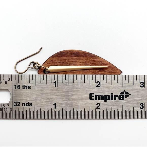 Wood Leaf Dangly Earrings w/ Gold Tone Pendant - Picture 9 of 9